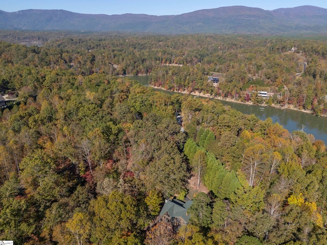 birds eye view of property featuring a water and mountain view