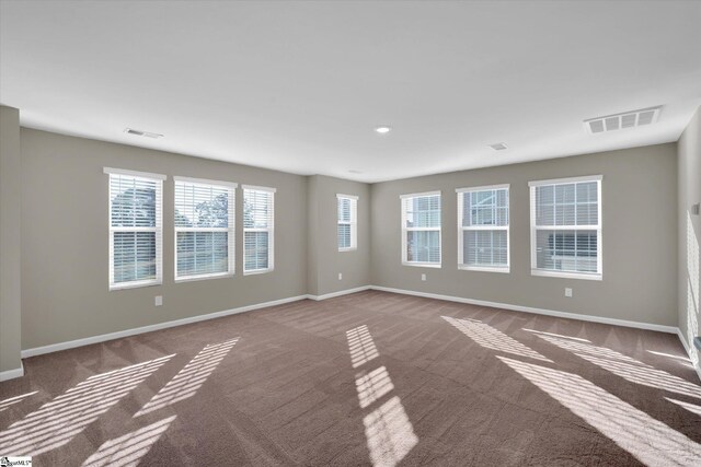 unfurnished room featuring a wealth of natural light and light carpet