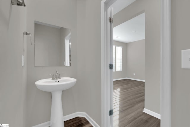 bathroom with wood-type flooring and sink