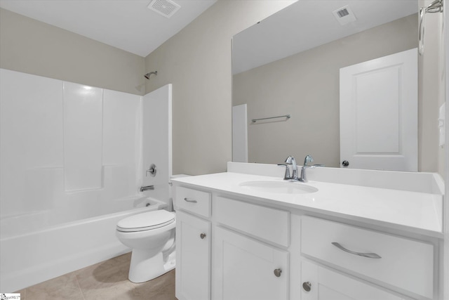 full bathroom featuring vanity, tile patterned flooring, toilet, and tub / shower combination