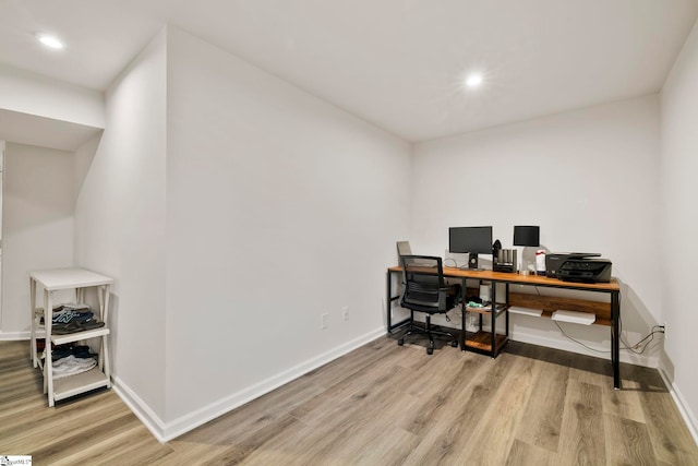 office area featuring light hardwood / wood-style floors