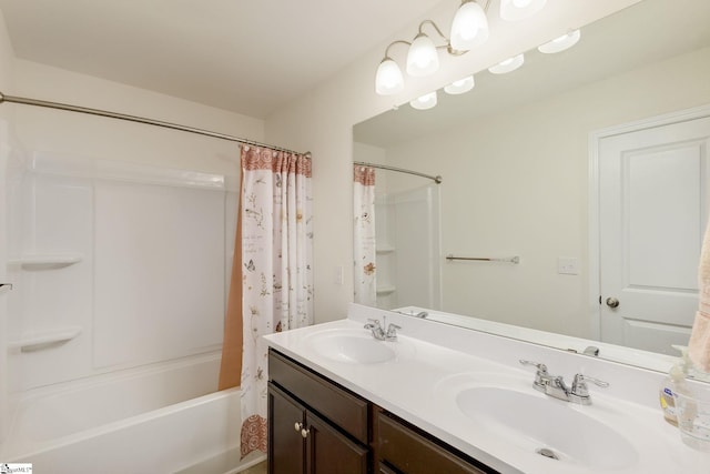 bathroom with vanity and shower / tub combo