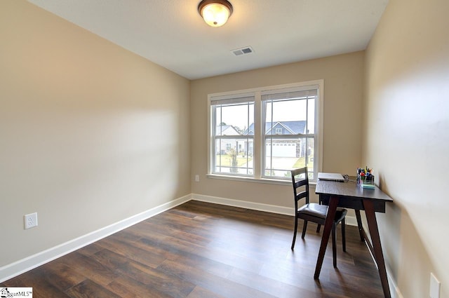 home office featuring dark hardwood / wood-style floors