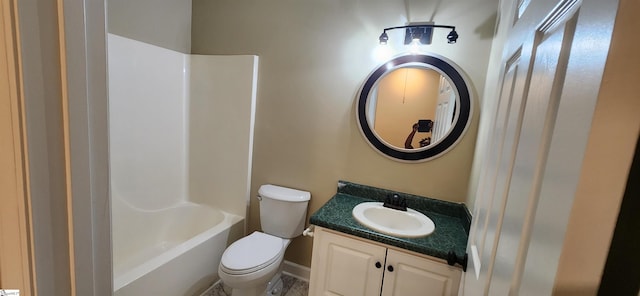 full bathroom with shower / bathing tub combination, vanity, and toilet