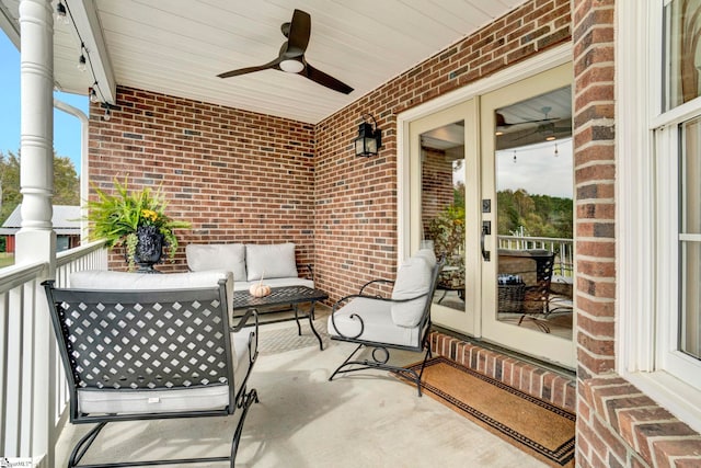 view of patio / terrace featuring a porch and ceiling fan