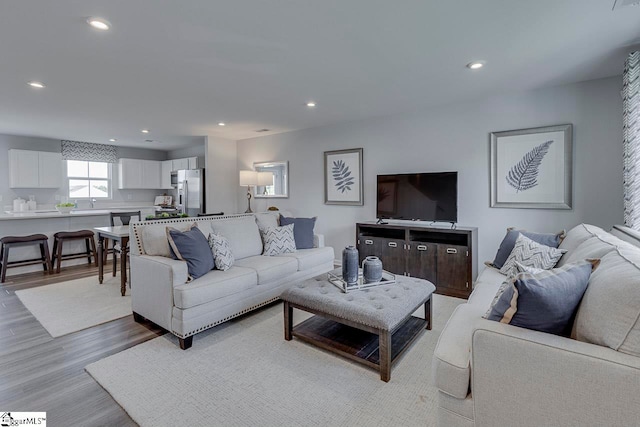 living room with light hardwood / wood-style flooring