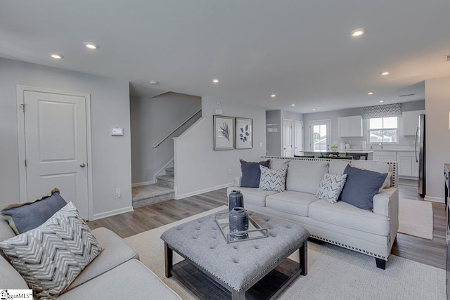 living room featuring light hardwood / wood-style flooring