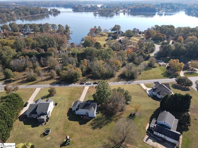 drone / aerial view featuring a water view