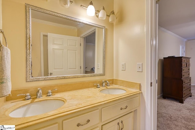 bathroom with vanity and crown molding