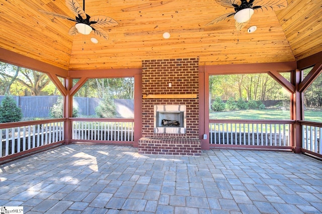 113 Bonaire Pointe Smithbrook Subdivision, Anderson, SC 29621 - view of patio featuring an outdoor brick fireplace, a ceiling fan, a gazebo, and fence