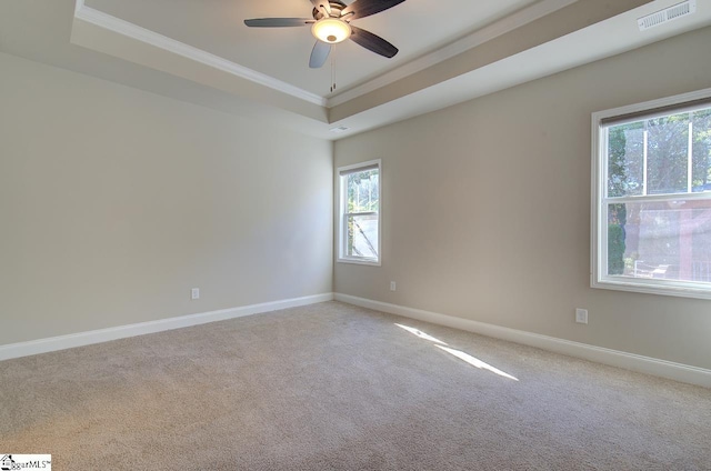 113 Bonaire Pointe Smithbrook Subdivision, Anderson, SC 29621 - unfurnished room featuring a raised ceiling, ornamental molding, a ceiling fan, and light colored carpet