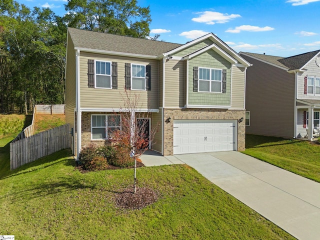 view of front facade with a front lawn and a garage