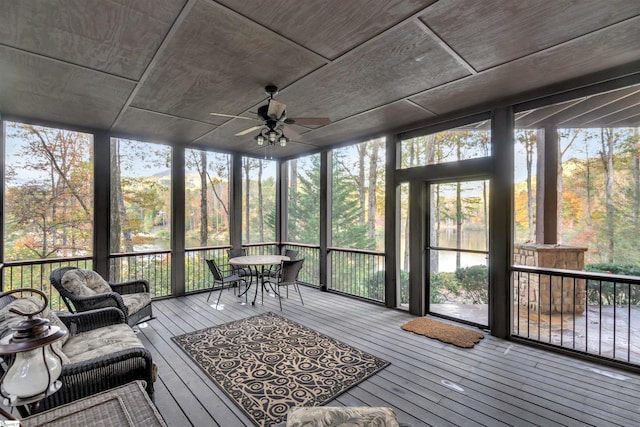 sunroom / solarium with ceiling fan