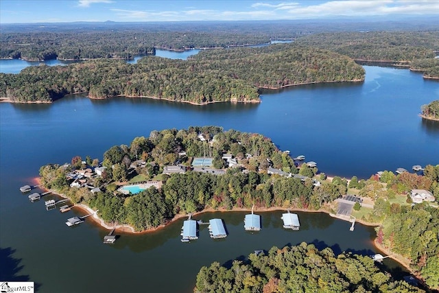 aerial view featuring a water view