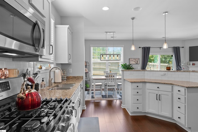 kitchen featuring sink, stainless steel appliances, dark hardwood / wood-style flooring, and white cabinets