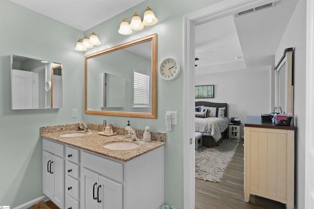 bathroom featuring vanity and wood-type flooring