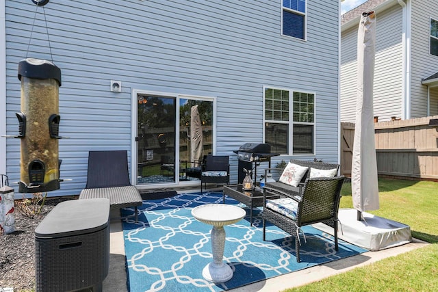 view of patio / terrace featuring an outdoor hangout area and grilling area