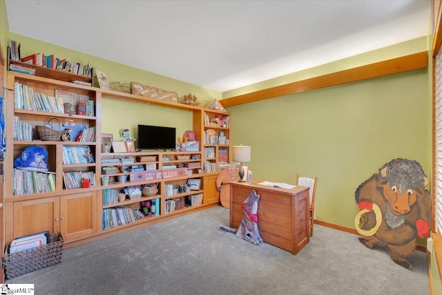 home office with light colored carpet