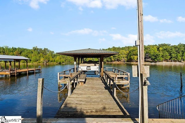 dock area with a water view