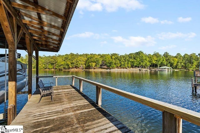 view of dock with a water view