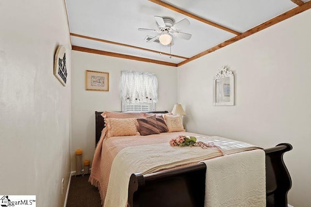 bedroom featuring ceiling fan and carpet flooring