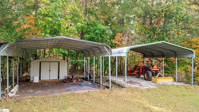 view of parking featuring a yard and a carport