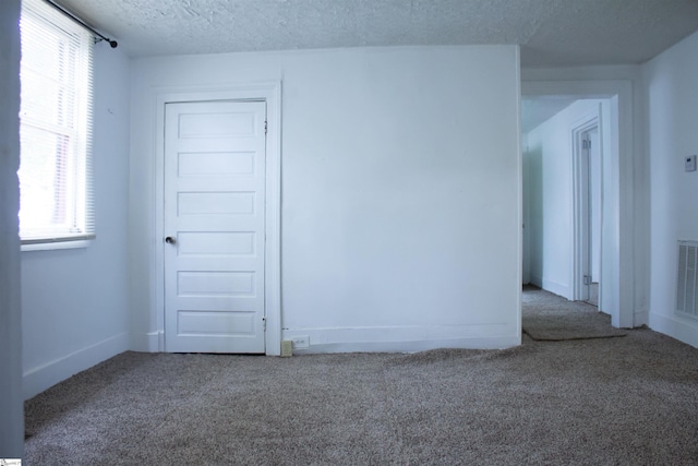 carpeted empty room with a wealth of natural light and a textured ceiling