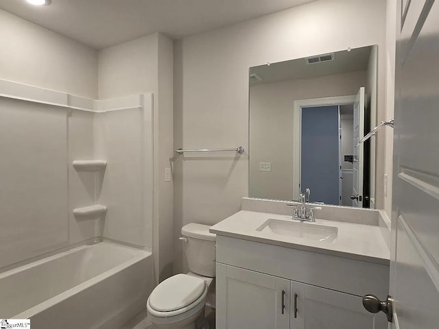 full bathroom with vanity, toilet, and shower / bathtub combination