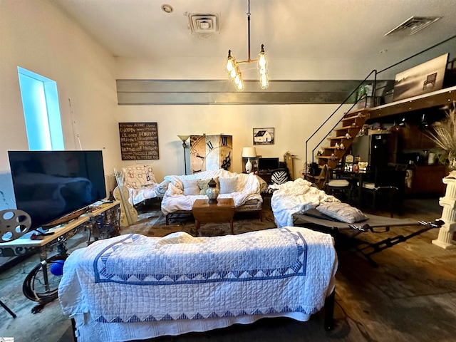 living room with a chandelier