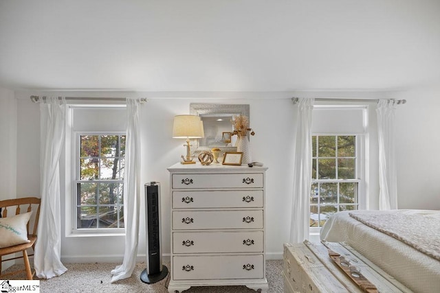 carpeted bedroom featuring multiple windows