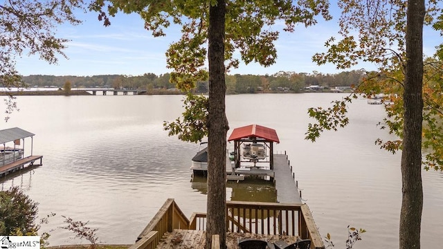 view of dock with a water view