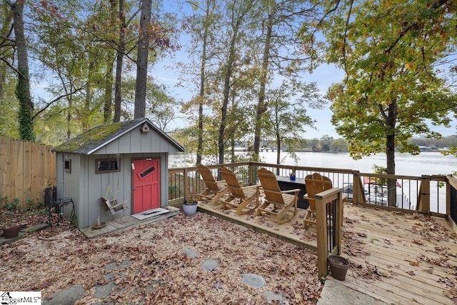 view of outdoor structure with a water view