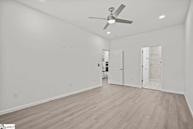 425 Tiger Ln, Westminster, SC 29693 - unfurnished bedroom with light wood-style flooring, baseboards, recessed lighting, ensuite bathroom, and a ceiling fan