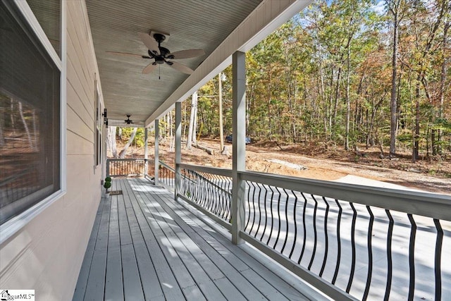 wooden deck with ceiling fan