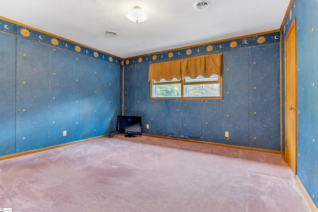 empty room featuring carpet floors and a textured ceiling