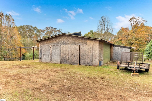 view of outbuilding with a lawn