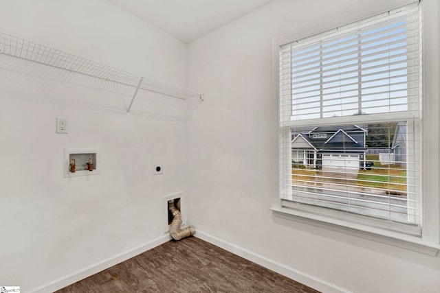 washroom featuring a wealth of natural light, wood-type flooring, hookup for an electric dryer, and washer hookup