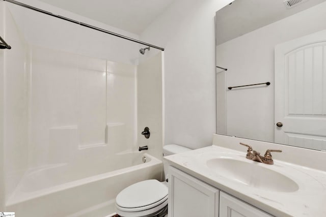 full bathroom with vanity, tub / shower combination, and toilet