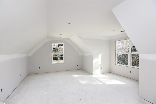 additional living space featuring plenty of natural light and lofted ceiling