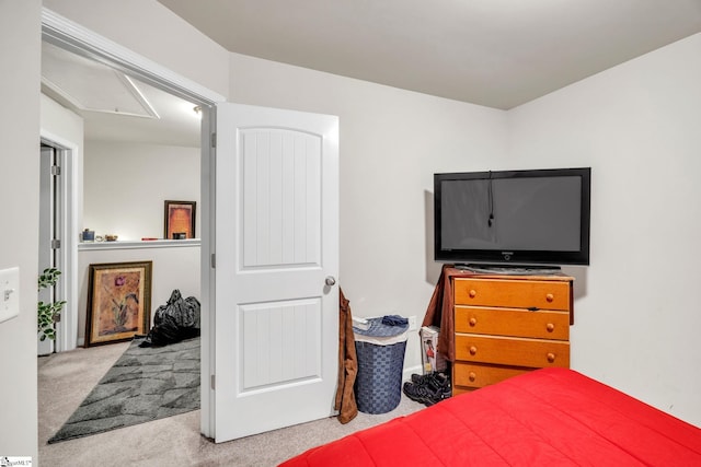 bedroom with light carpet