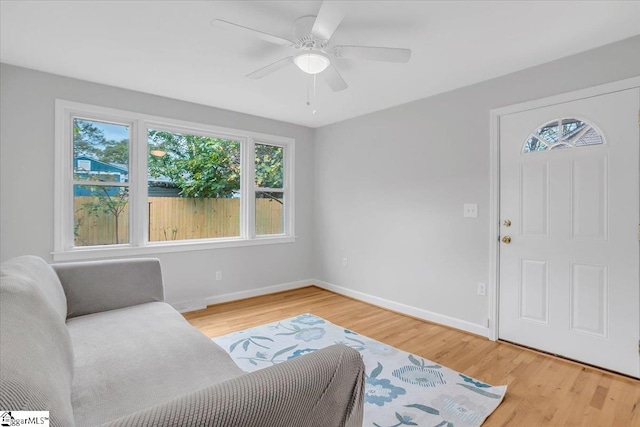 interior space featuring ceiling fan and wood-type flooring