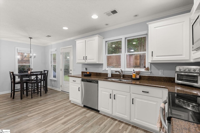 kitchen with white cabinets, dishwasher, stove, and sink