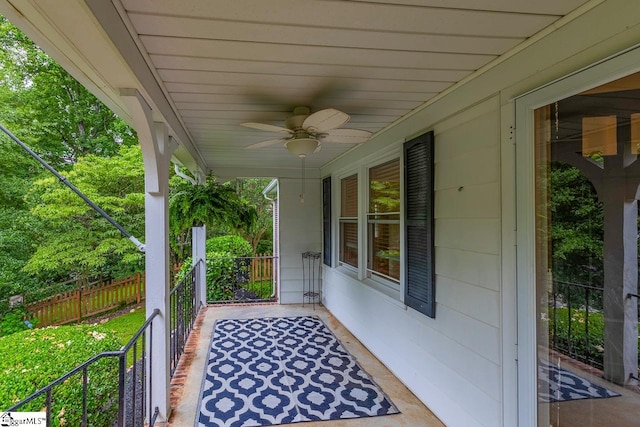 view of patio featuring ceiling fan