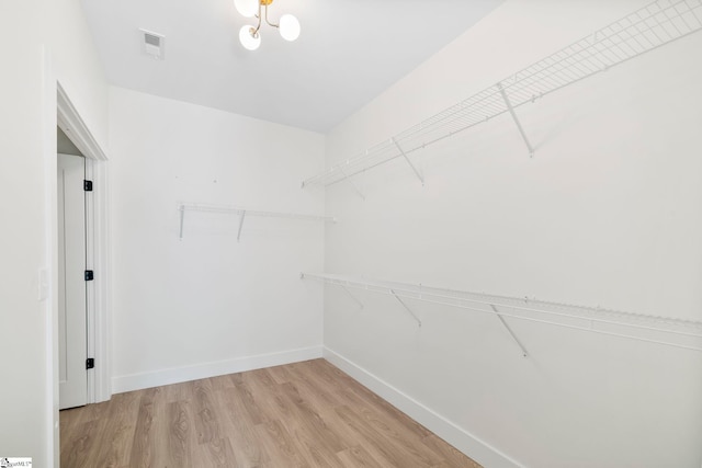 walk in closet featuring light hardwood / wood-style flooring