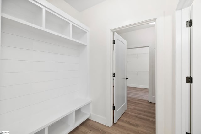 mudroom with hardwood / wood-style flooring