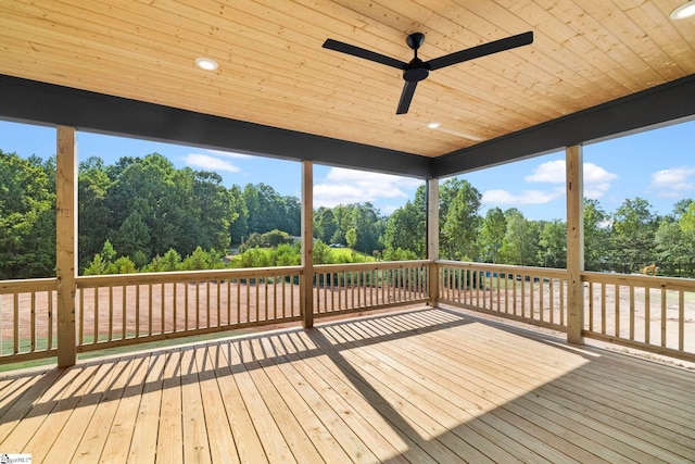 wooden deck with ceiling fan