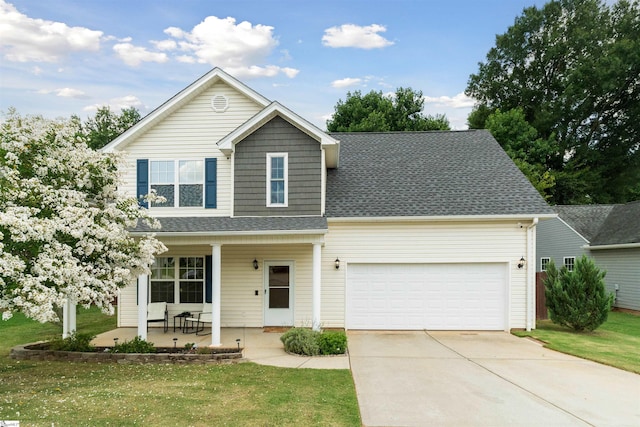 view of front of home with a porch and a front yard