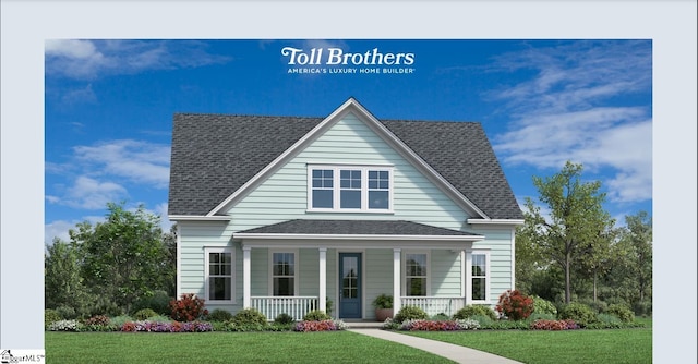 view of front of home featuring covered porch and a front yard