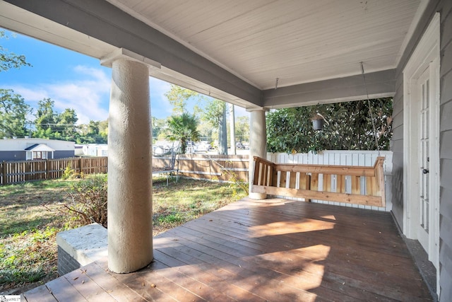 1303 E River St, Anderson, SC 29624 - wooden deck with a fenced backyard and a trampoline
