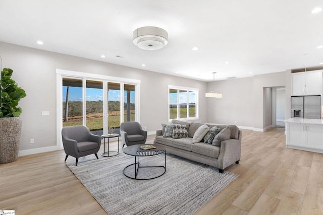 living room with light hardwood / wood-style flooring